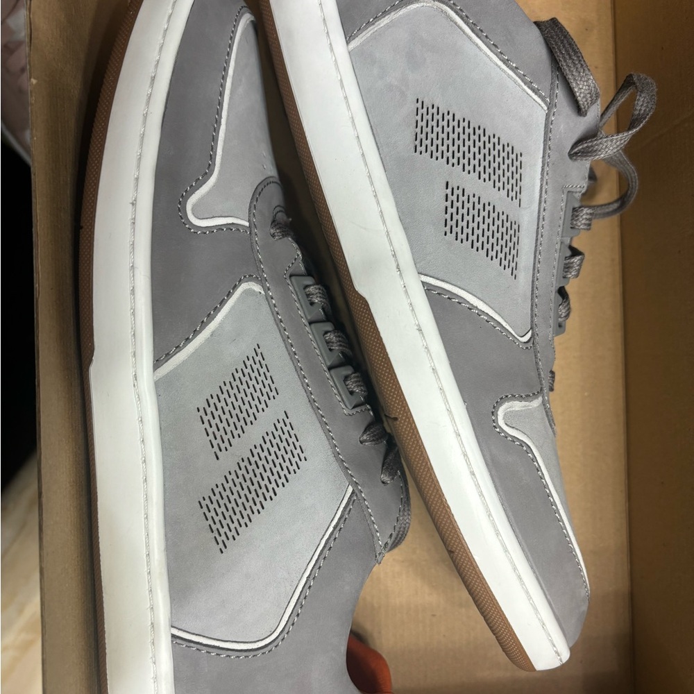 Gray and White Sneakers with Suede and Mesh Design